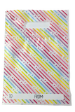 Gift bag with colorful diagonal stripes and 'To' and 'From' .